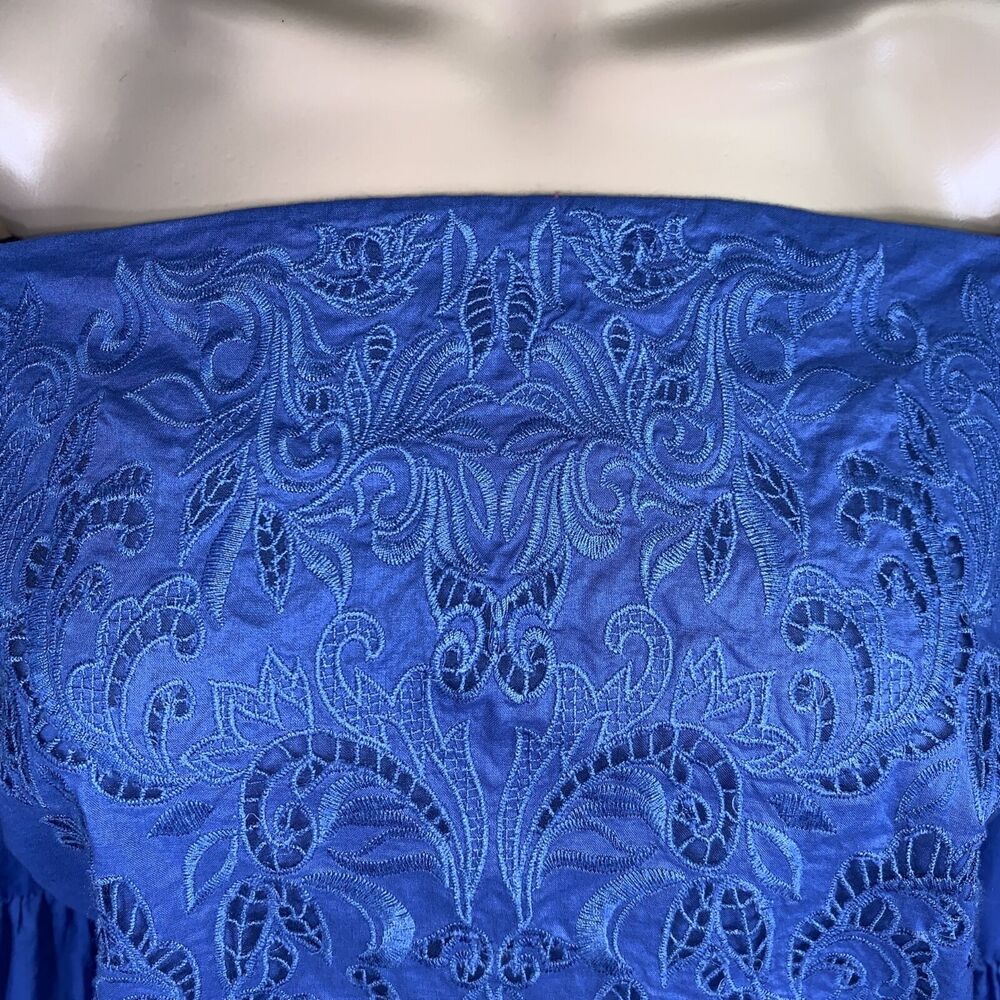 Chicos Womens Blouse Top Shirt Off Shoulder Bell Sleeve Blue Size 0 Small 4 - Picture 4 of 13